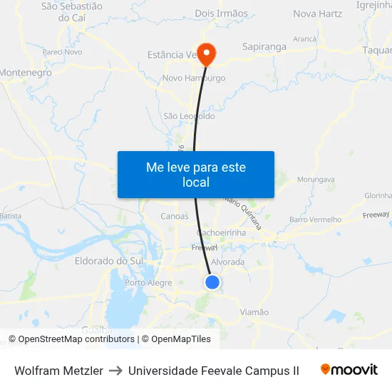 Wolfram Metzler to Universidade Feevale Campus II map