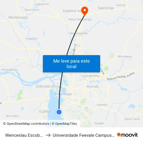 Wenceslau Escobar to Universidade Feevale Campus II map