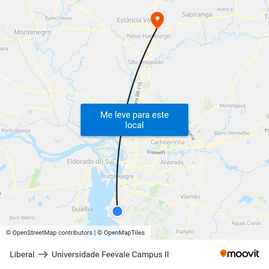 Liberal to Universidade Feevale Campus II map