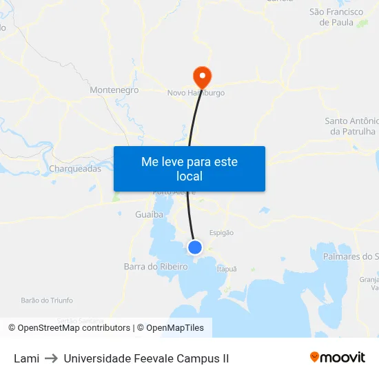 Lami to Universidade Feevale Campus II map