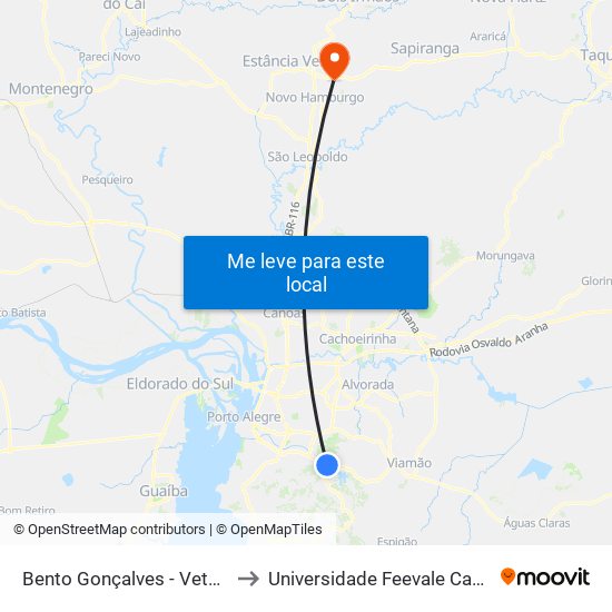 Bento Gonçalves - Veterinária to Universidade Feevale Campus II map