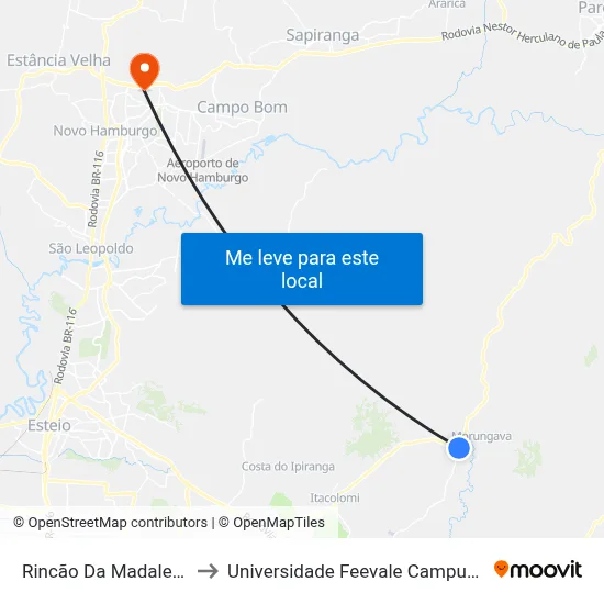 Rincão Da Madalena to Universidade Feevale Campus II map