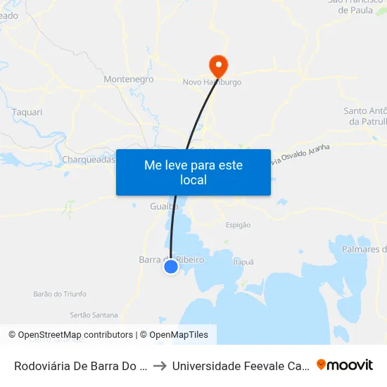 Rodoviária De Barra Do Ribeiro to Universidade Feevale Campus II map