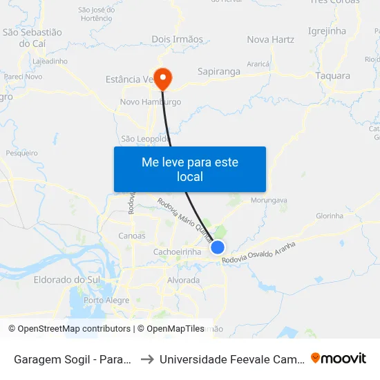 Garagem Sogil - Parada 76 to Universidade Feevale Campus II map