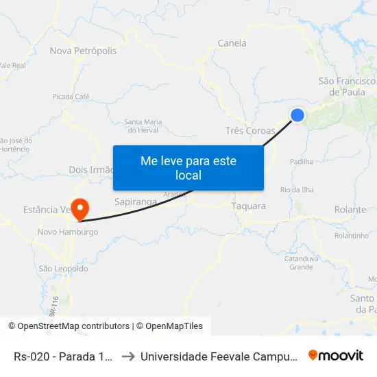 Rs-020 - Parada 184 to Universidade Feevale Campus II map