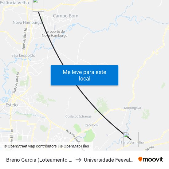 Breno Garcia (Loteamento Breno Garcia) to Universidade Feevale Campus II map