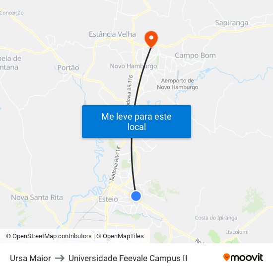 Ursa Maior to Universidade Feevale Campus II map