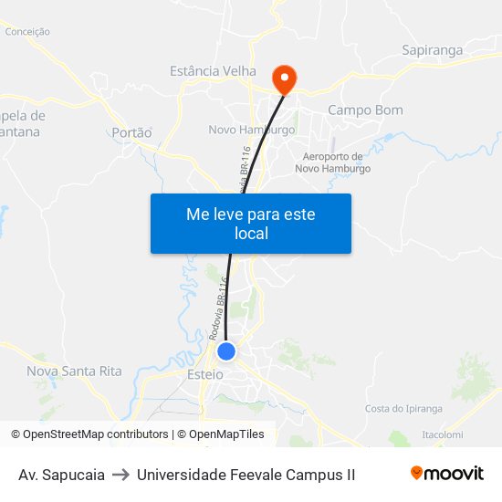 Av. Sapucaia to Universidade Feevale Campus II map