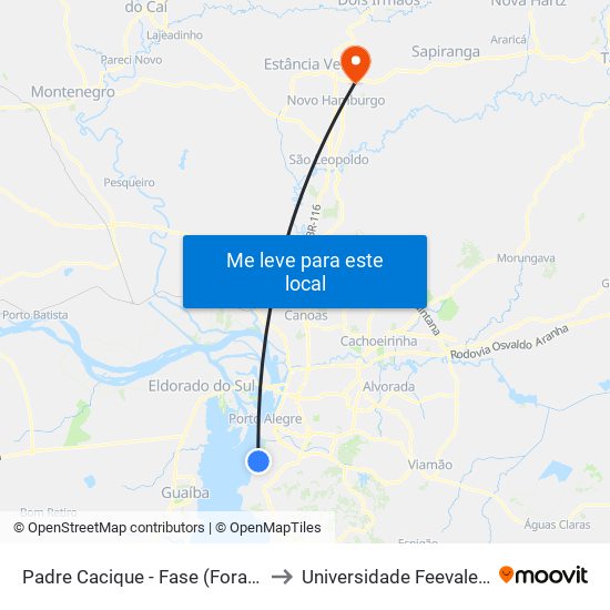 Padre Cacique - Fase (Fora Do Corredor) to Universidade Feevale Campus II map