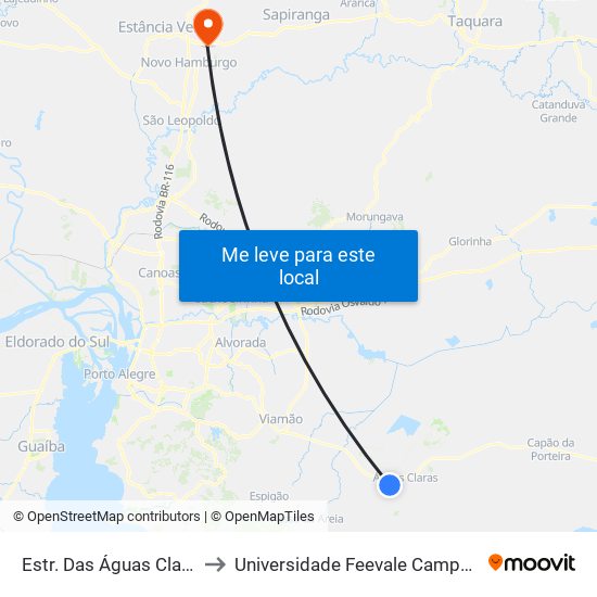 Estr. Das Águas Claras to Universidade Feevale Campus II map