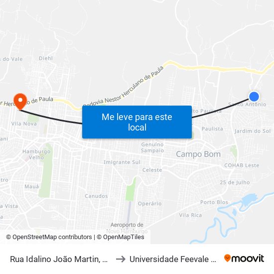 Rua Idalino João Martin, 1957-2107 to Universidade Feevale Campus II map