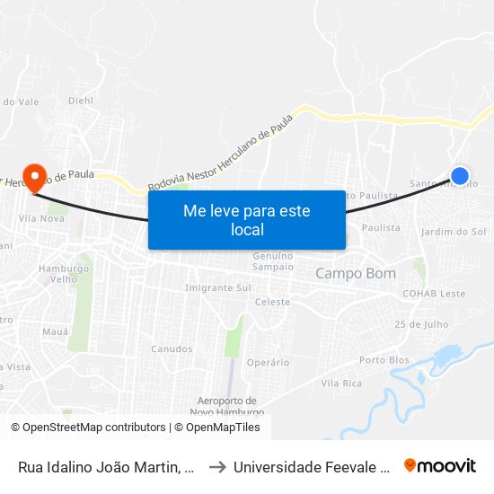 Rua Idalino João Martin, 1838-1840 to Universidade Feevale Campus II map