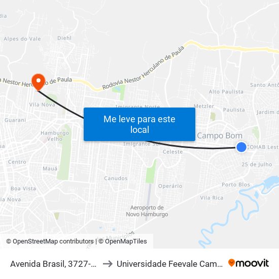 Avenida Brasil, 3727-3735 to Universidade Feevale Campus II map