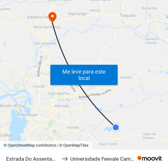 Estrada Do Assentamento to Universidade Feevale Campus II map