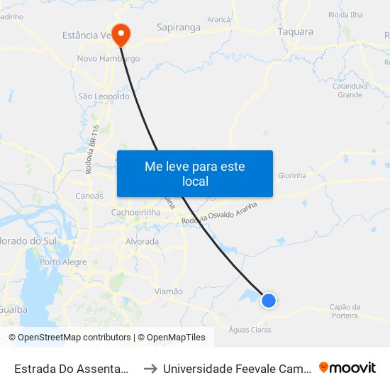 Estrada Do Assentamento to Universidade Feevale Campus II map