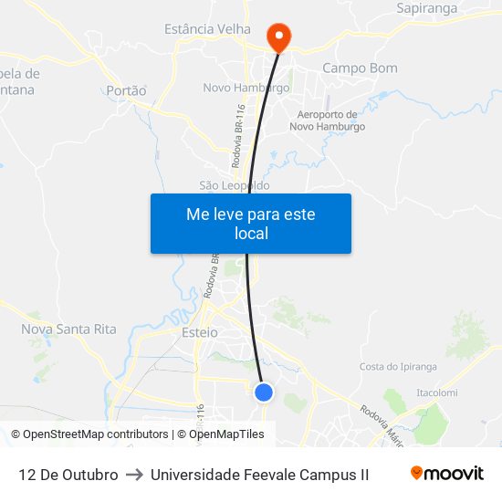 12 De Outubro to Universidade Feevale Campus II map