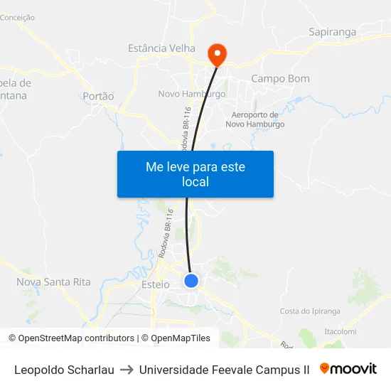 Leopoldo Scharlau to Universidade Feevale Campus II map
