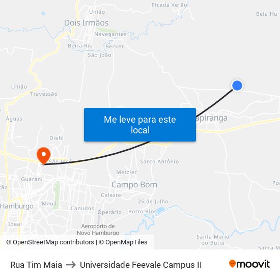 Rua Tim Maia to Universidade Feevale Campus II map