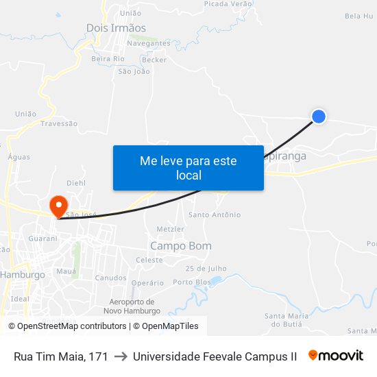 Rua Tim Maia, 171 to Universidade Feevale Campus II map