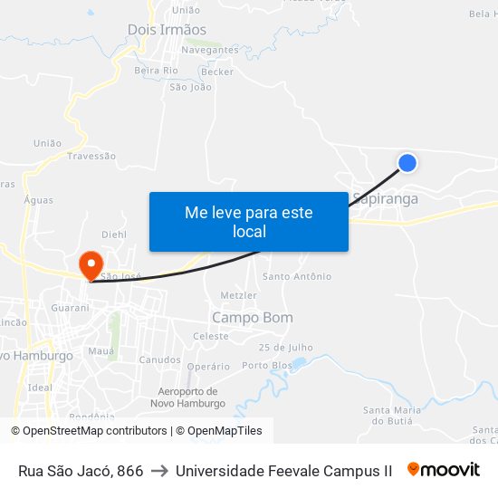 Rua São Jacó, 866 to Universidade Feevale Campus II map