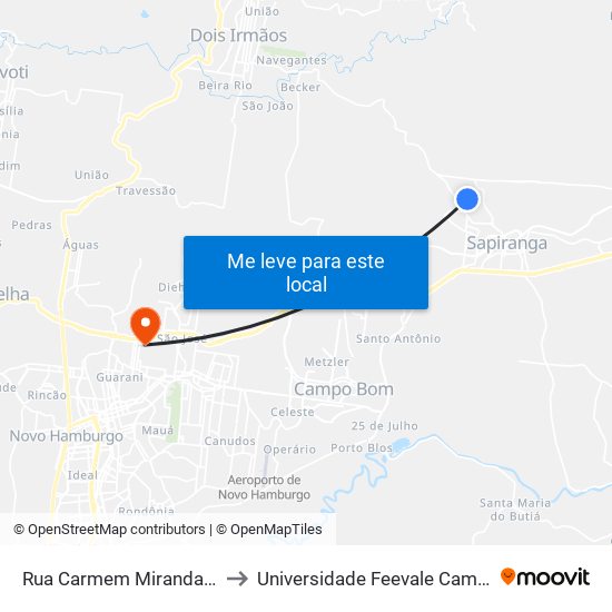 Rua Carmem Miranda, 570 to Universidade Feevale Campus II map