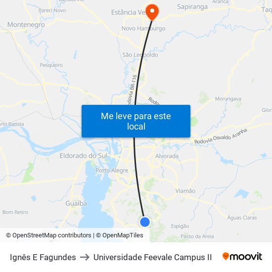 Ignês E Fagundes to Universidade Feevale Campus II map