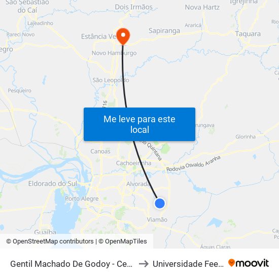 Gentil Machado De Godoy - Centro De Pesquisa Viamão to Universidade Feevale Campus II map