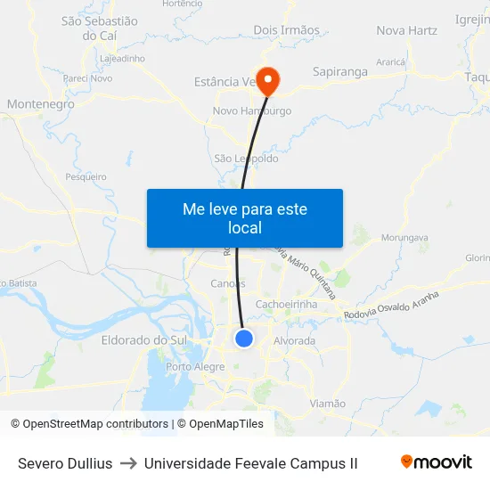 Severo Dullius to Universidade Feevale Campus II map