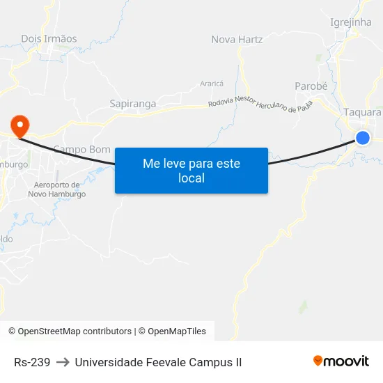 Rs-239 to Universidade Feevale Campus II map
