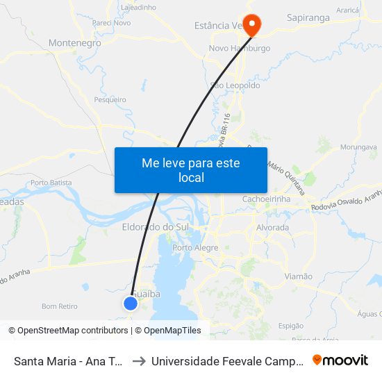 Santa Maria - Ana Terra to Universidade Feevale Campus II map