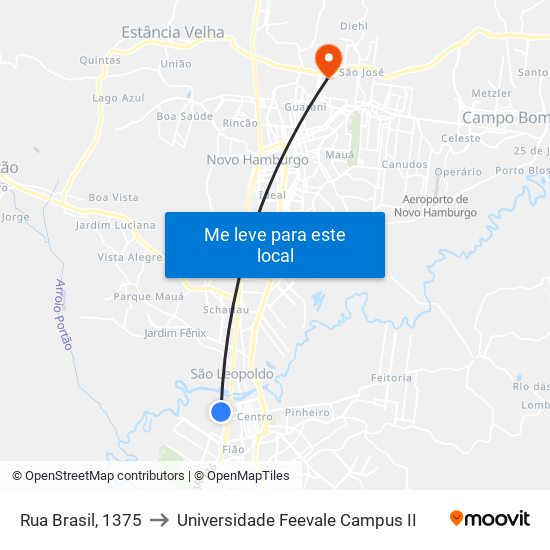 Rua Brasil, 1375 to Universidade Feevale Campus II map