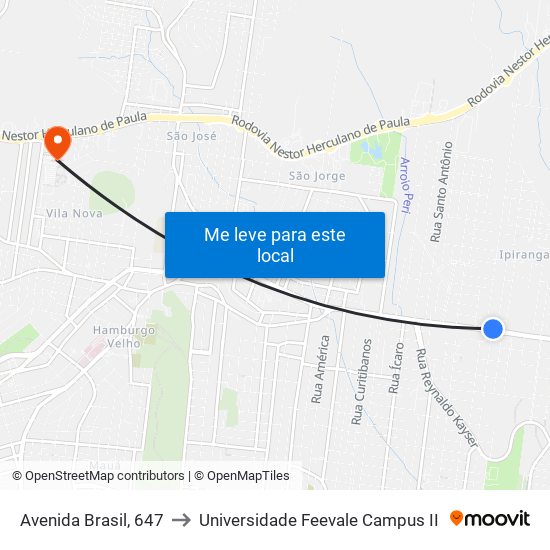 Avenida Brasil, 647 to Universidade Feevale Campus II map