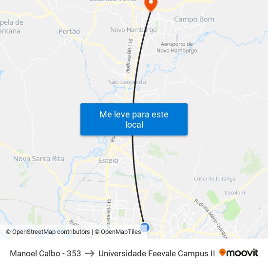 Manoel Calbo - 353 to Universidade Feevale Campus II map