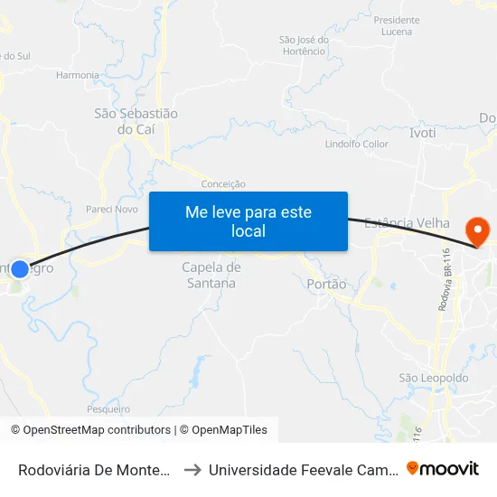 Rodoviária De Montenegro to Universidade Feevale Campus II map