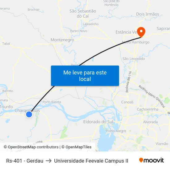 Rs-401 - Gerdau to Universidade Feevale Campus II map