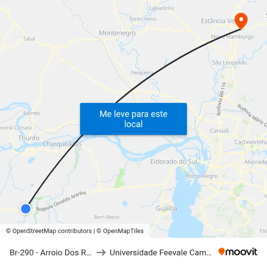 Br-290 - Arroio Dos Ratos to Universidade Feevale Campus II map