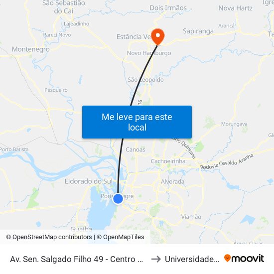 Av. Sen. Salgado Filho 49 - Centro Histórico Porto Alegre - Rs 90010-221 Brasil to Universidade Feevale Campus II map