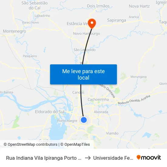 Rua Indiana Vila Ipiranga Porto Alegre - Rs 91360-394 Brasil to Universidade Feevale Campus II map