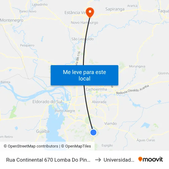Rua Continental 670 Lomba Do Pinheiro Porto Alegre - Rio Grande Do Sul 91570 Brasil to Universidade Feevale Campus II map