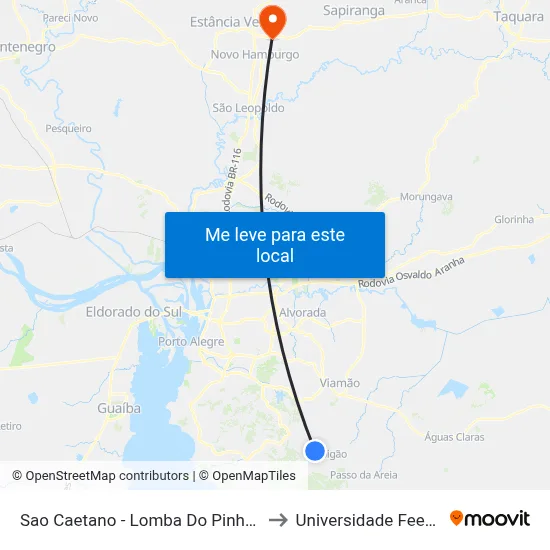 Sao Caetano - Lomba Do Pinheiro Viamão - Rs Brasil to Universidade Feevale Campus II map