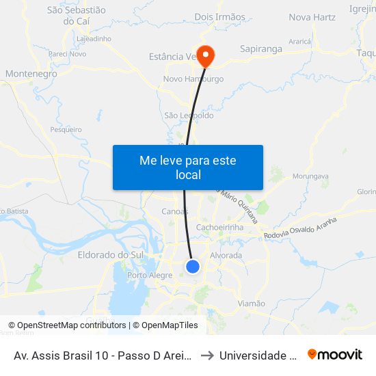 Av. Assis Brasil 10 - Passo D Areia Porto Alegre - Rs 91010-004 Brasil to Universidade Feevale Campus II map