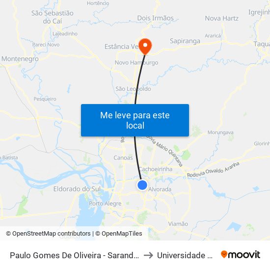 Paulo Gomes De Oliveira - Sarandi Porto Alegre - Rs 91120-440 Brasil to Universidade Feevale Campus II map