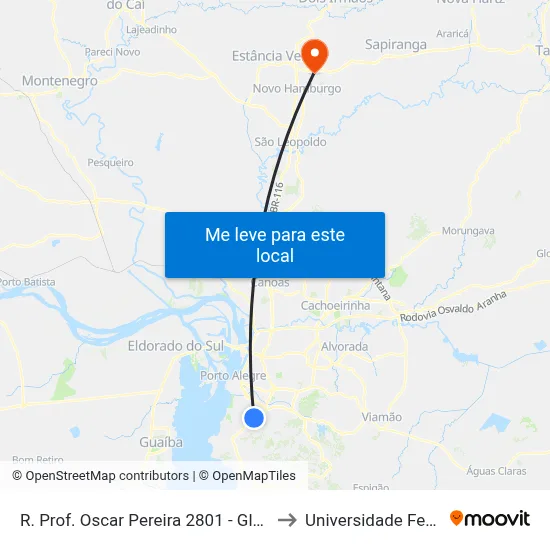 R. Prof. Oscar Pereira 2801 - Glória Porto Alegre - Rs Brasil to Universidade Feevale Campus II map