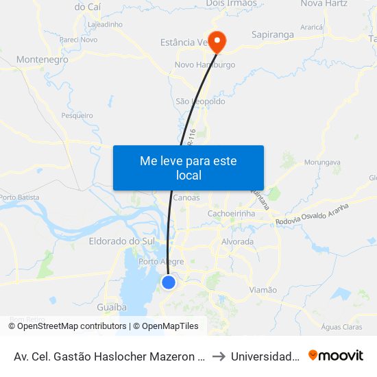 Av. Cel. Gastão Haslocher Mazeron 1 - Medianeira Porto Alegre - Rs 90880-370 Brasil to Universidade Feevale Campus II map