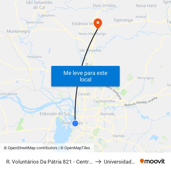 R. Voluntários Da Pátria 821 - Centro Histórico Porto Alegre - Rs 90030-002 Brasil to Universidade Feevale Campus II map