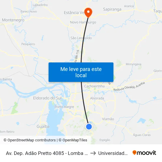 Av. Dep. Adão Pretto 4085 - Lomba Do Pinheiro Porto Alegre - Rs 91570-730 Brasil to Universidade Feevale Campus II map