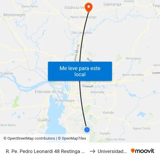 R. Pe. Pedro Leonardi 48 Restinga Porto Alegre - Rio Grande Do Sul 91791-300 Brasil to Universidade Feevale Campus II map