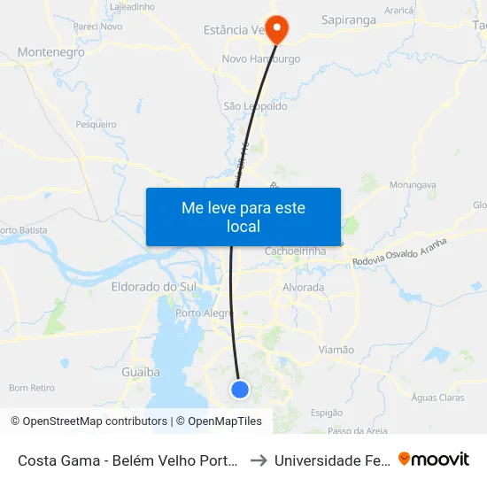 Costa Gama - Belém Velho Porto Alegre - Rs 91787-311 Brasil to Universidade Feevale Campus II map