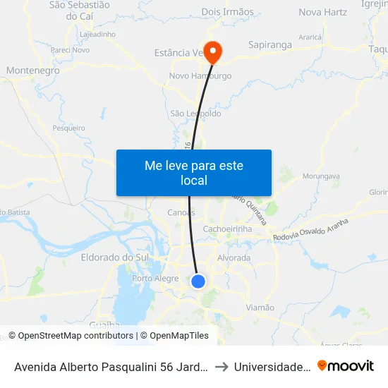 Avenida Alberto Pasqualini 56 Jardim Sabará Porto Alegre - Rs 91215-001 Brasil to Universidade Feevale Campus II map