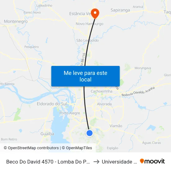 Beco Do David 4570 - Lomba Do Pinheiro Porto Alegre - Rs 91550-160 Brasil to Universidade Feevale Campus II map
